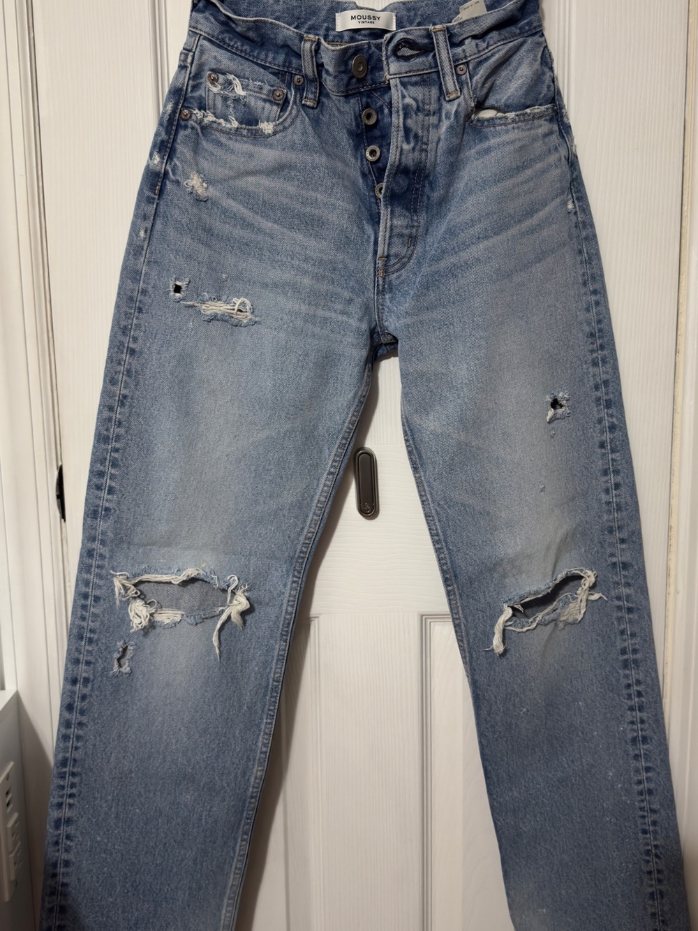 Moussy Light Blue Distressed Straight Jeans